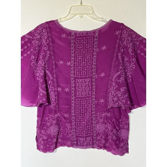 new Johnny Was Sunflower Alta Orchid Embroidered Flare Boho Blouse Top - Picture 9 of 13